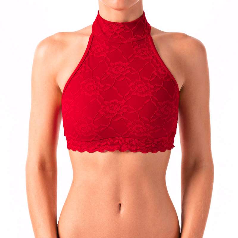 Halter neck sports bra with lace - Lisette-1